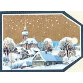 Nekupto Vánoční kartičky na dárky Zasněžený kostel a domy 5,5 x 7,5 cm 6 kusů