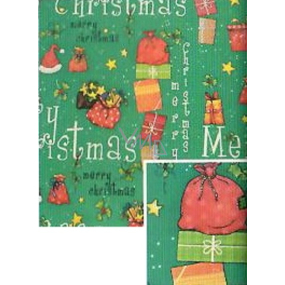 Nekupto Dárkový balicí papír vánoční 70 x 200 cm Zelený, nápis Merry Christmas, červené pytlíky