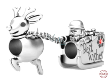 Charm Sterlingové stříbro 925 Santa na saních a Rudolf, korálek na náramek vánoce