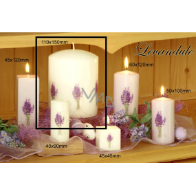 Lima Květina Levandule vonná svíčka bílá s obtiskem levandule válec 110 x 150 mm 1 kus