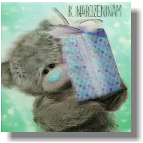 Me to You Blahopřání do obálky 3D K narozeninám Medvěd s modrým dárkem 15,5 x 15,5 cm