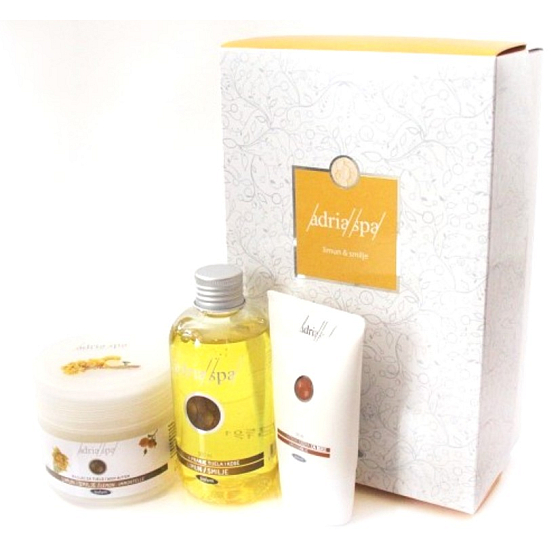 Adria Spa Citron & Slaměnka regenerační sprchový gel 50 ml +sůl do koupele + tělové mléko, Cestovní mini sada