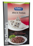 Dr. Clauders Hovězí a krocan v omáčce kompletní krmivo s kousky masa pro kočky kapsička 100 g