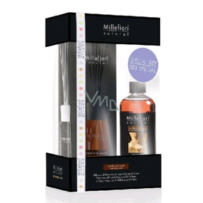 Millefiori Milano Natural Vanilla & Wood - Vanilka a Dřevo Difuzér 100 ml + Náplň difuzéru pro vonná stébla 250 ml, dárková sada