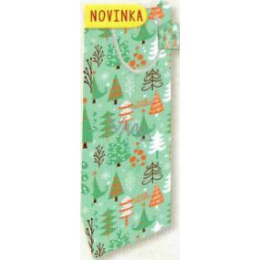 Nekupto Dárková papírová taška na láhev 33 x 10 x 9 cm Vánoční, stromečky 1819 50 WLH