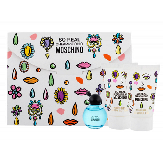 Moschino So Real Cheap and Chic toaletní voda pro ženy 4,9 ml + sprchový gel 25 ml + tělové mléko 25 ml, dárková sada