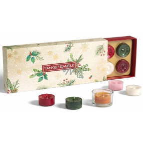 Yankee Candle Magical Christmas Morning Čajová svíčka 10 x 9,8 g + svícen 1 kus, vánoční dárková sada