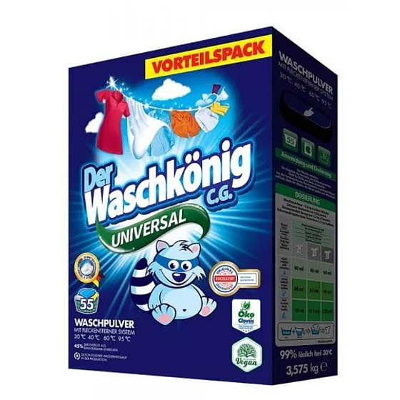 WaschKönig Universal univerzální prací prášek na praní bílého a světlého prádla 55 dávek 3,575 kg
