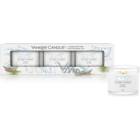 Yankee Candle Clean Cotton - Čistá bavlna vonná svíčka votivní ve skle 3 x 37 g, dárková sada