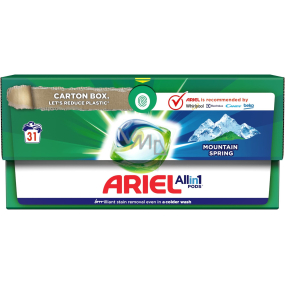Ariel All in 1 Pods Mountain Spring gelové kapsle na praní bílého a světlého prádla 31 kusů