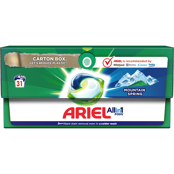 Ariel All in 1 Pods Mountain Spring gelové kapsle na praní bílého a světlého prádla 31 kusů
