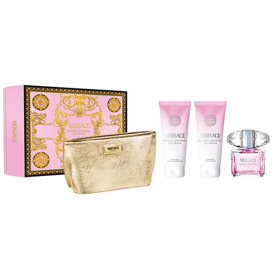 Versace Bright Crystal set toaletní voda 90 ml + tělové mléko 100 ml + sprchový gel 100 ml + taštička, dárková sada pro ženy
