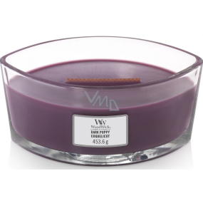 WoodWick Dark Poppy - Vlčí mák vonná svíčka s dřevěným širokým knotem a víčkem sklo loď 453 g