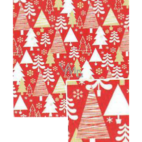 Nekupto Dárkový balicí papír vánoční 70 x 500 cm Červený bílé, zlaté stromečky