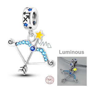 Charm Sterlingové stříbro 925 Znamení zvěrokruhu Střelec, zářící ve tmě luminozní přívěsek na náramek