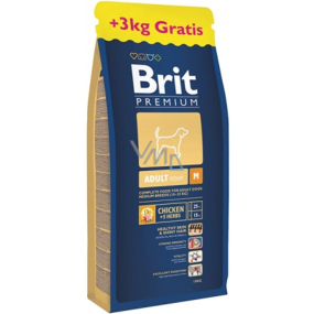 Brit Premium Adult M pro dospělé psy středních plemen 10-25 kg - 15+3 kg Kompletní prémiové krmivo