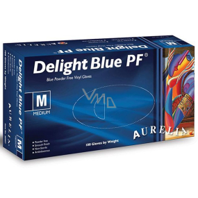 Aurelia Delight Blue PF Rukavice vinylové jednorázové bez pudru velikost M box 100 kusů