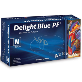 Aurelia Delight Blue PF Rukavice vinylové jednorázové bez pudru velikost M box 100 kusů