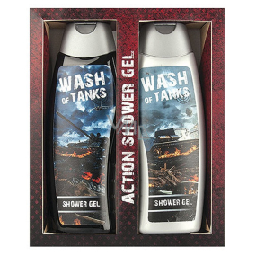 Bohemia Gifts Wash of Tanks 2 x krémový sprchový gel pro děti s obrázky tanků na etiketách 300 ml, kosmetická sada