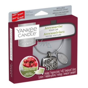 Yankee Candle Black Cherry - Zralé třešně vůně do auta kovová stříbrná visačka Charming Scents set Square 13 x 15 cm, 90 g