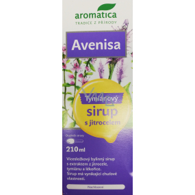 Aromatica Avenisa Tymiánový bylinný sirup s jitrocelem podporuje normální funkci dýchacího ústrojí, pomáhá zefektivnit vykašlávání, pro děti od 10 let 210 ml