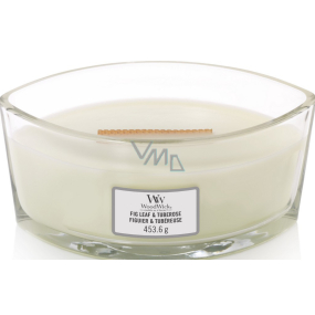 WoodWick Fig Leaf & Tuberose - Fíkový list a tuberóza vonná svíčka s dřevěným širokým knotem a víčkem loď 453 g