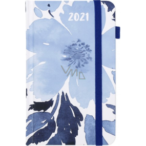 Albi Diář 2021 Kapesní s gumičkou Modré květy 15 x 9,5 x 1,3 cm