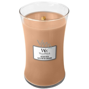 WoodWick Golden Milk - Zlaté mléko vonná svíčka s dřevěným knotem a víčkem sklo velká 609 g