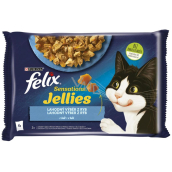 Felix Sensations Jellies Multipack losos a treska v ochuceném želé, kompletní krmivo pro dospělé kočky 4 x 85 g