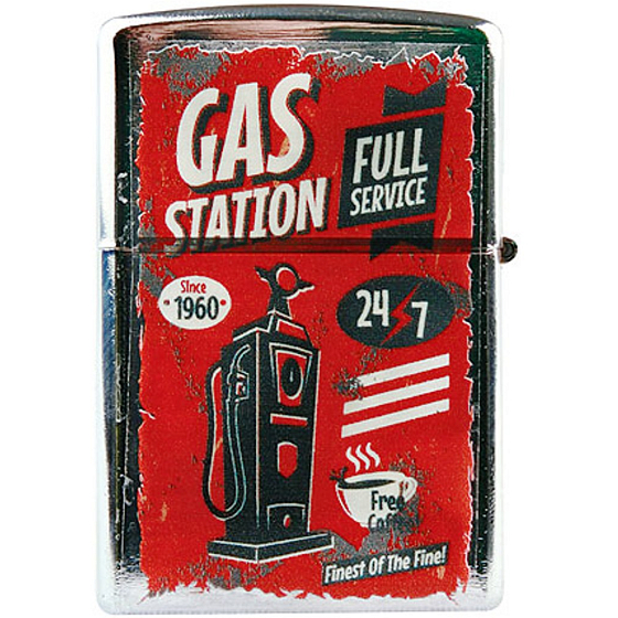 Bohemia Gifts Retro zapalovač kovový benzínový s potiskem Gas Station 5,5 x 3,5 x 1,2 cm