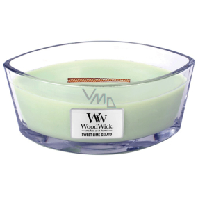 WoodWick Sweet Lime Gelato - Sladká zmrzlina vonná svíčka s dřevěným širokým knotem a víčkem sklo loď 453 g