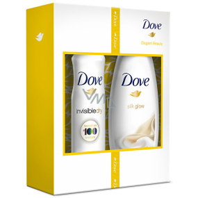 Dove Silk Glow vyživující sprchový gel 250 ml + Invisible Dry antiperspirant sprej 150 ml, kosmetická sada