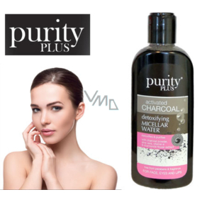 Purity Plus Charcoal Aktivní uhlí, Aloe Vera, vitamín E a extrakt květů heřmánku detoxikační a čisticí micelární voda na obličej, oči a rty 200 ml