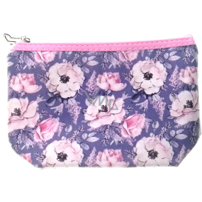 Etue Koženková kosmetická kabelka fialovo-růžová, růžové květy 15 x 10,5 x 5,5 cm