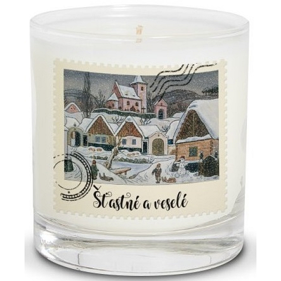 Nekupto Vánoční svíčka Josef Lada Zimní krajina 7 x 7,5 cm