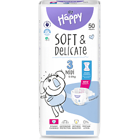 Bella Happy Midi 3 dětské pleny jednorázové 5-9 kg, 50 ks