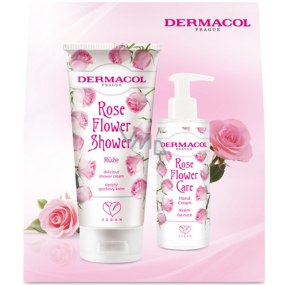 Dermacol Rose Flower - Růže opojný sprchový krém 200 ml + hydratační krém na ruce 150 ml, kosmetická sada pro ženy