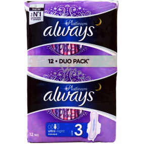Always Platinum Ultra Night hygienické vložky s křidélky 2 x 6 kusů