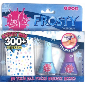 Bo-Po Frosty lak na nehty slupovací světle modrý 2,5 ml + lak na nehty slupovací světle fialový 2,5 ml + nálepky na nehty, kosmetická sada pro děti