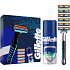 Gillette Soothing Sensitive gel na holení s aloe vera 75 ml + Sensor3 pánský holicí strojek 1 kus + náhradní hlavice 6 kusů, kosmetická sada pro muže