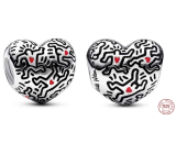 Charm Sterlingové stříbro 925 Keith Haring srdce Umění linek a lidé, korálek na náramek symbol