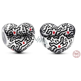 Charm Sterlingové stříbro 925 Keith Haring srdce Umění linek a lidé, korálek na náramek symbol