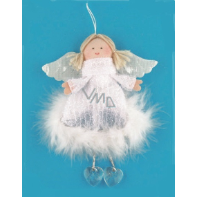 Anděl bílý se sukní s peřím na zavěšení 17 cm
