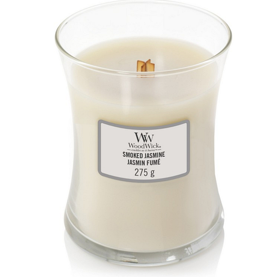 WoodWick Smoked Jasmine - Kouřový jasmín vonná svíčka s dřevěným knotem a víčkem sklo střední 275 g