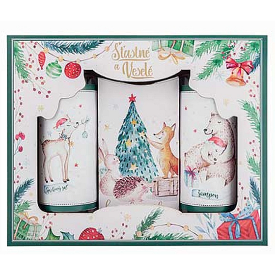 Bohemia Gifts Vánoce Šťastné a Veselé sprchový gel 100 ml + šampon 100 ml + mýdlo 110 g, kosmetická sada