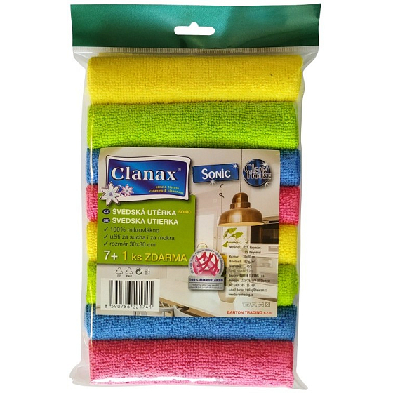 Clanax Sonic Švédská utěrka mikrovlákno, mix barev 30 x 30 cm 180 g/m2 8 kusů