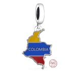 Charm Sterlingové stříbro 925 Kolumbie vlajka - srdce, přívěsek na náramek cestování