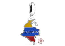 Charm Sterlingové stříbro 925 Kolumbie vlajka - srdce, přívěsek na náramek cestování