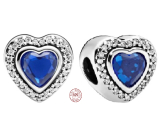 Charm Sterlingové stříbro 925 Srdíčko s modrým krystalem, korálek na náramek láska