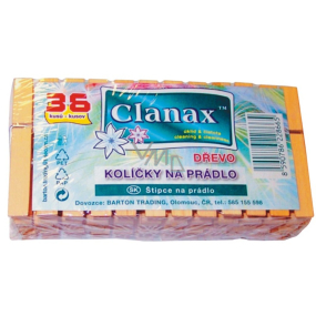 Clanax Kolíčky na prádlo dřevěné 36 kusů